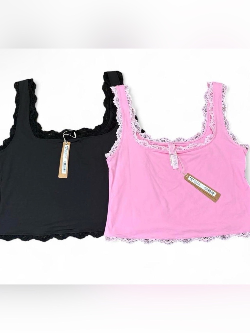 SKIMS Lace-Trim Tanks Bundle — Pink and Black